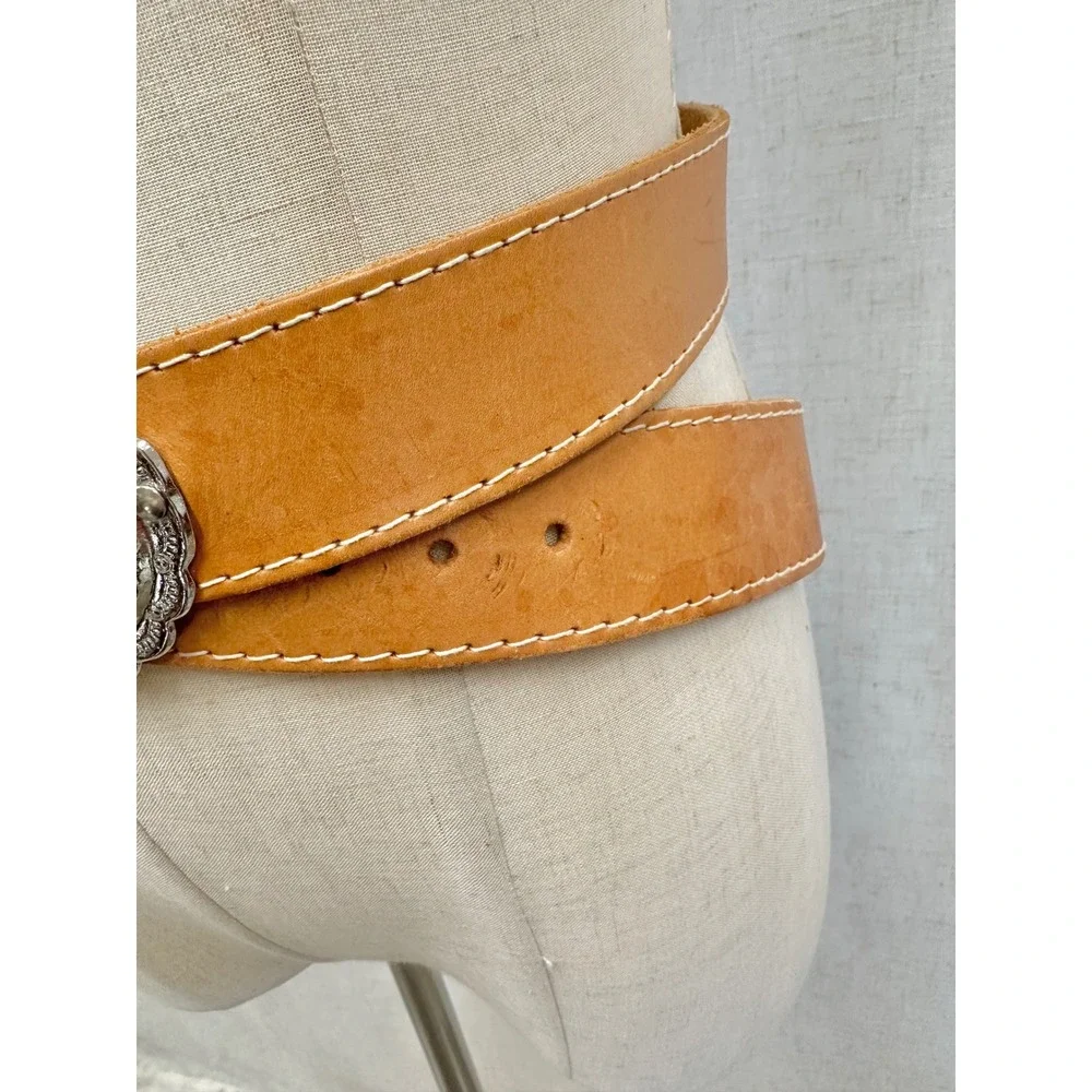 Carole Little Tan Leather Silver Concho Belt Womens Size M Western Boho 90s
